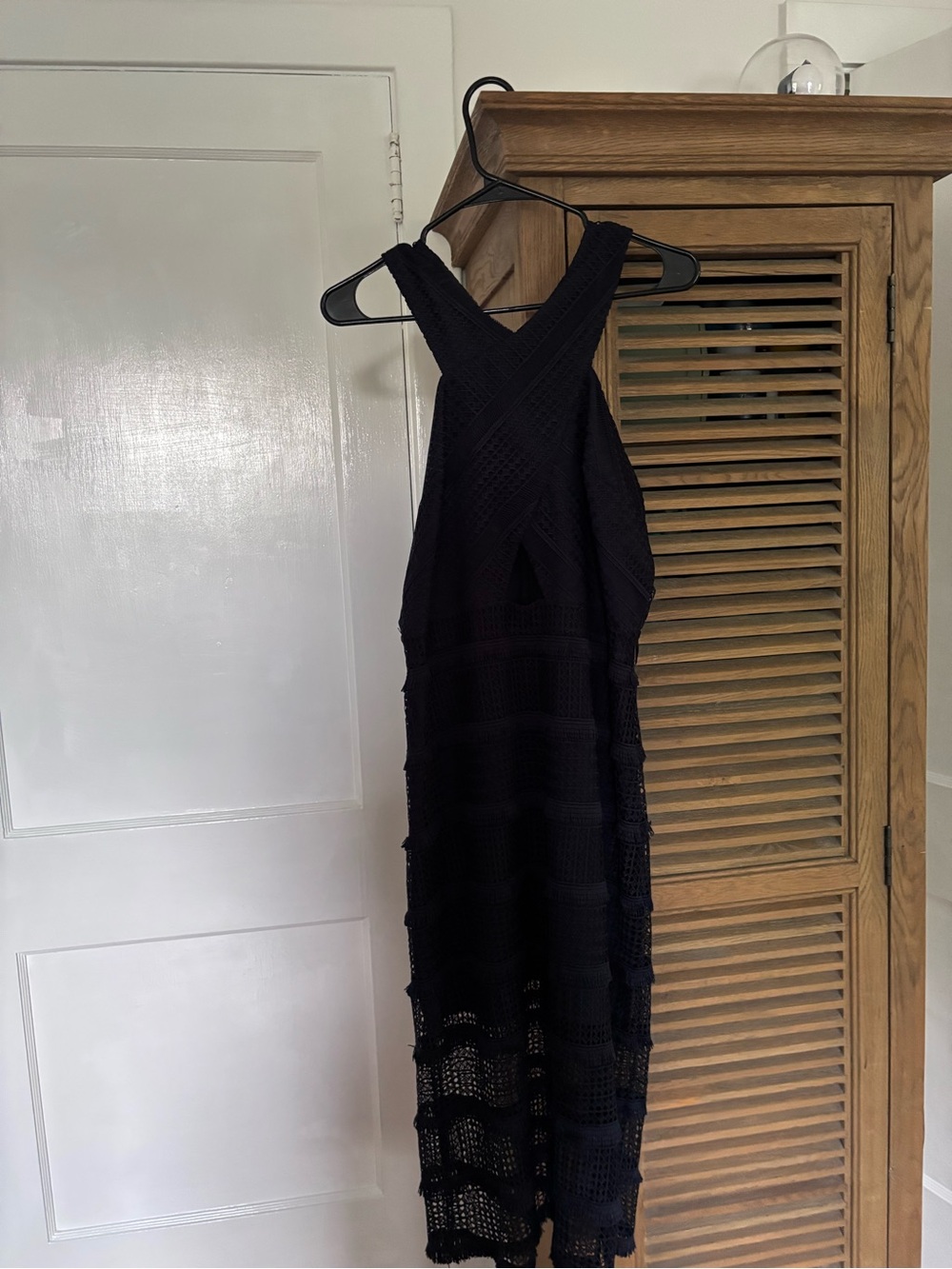 Sam Edelman Black Crocheted Crossback Midi Dress